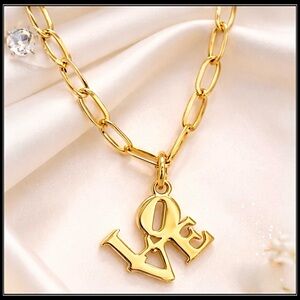 New Gold Steel Philadelphia Love Sign Paperclip Chain Pendant Necklace
